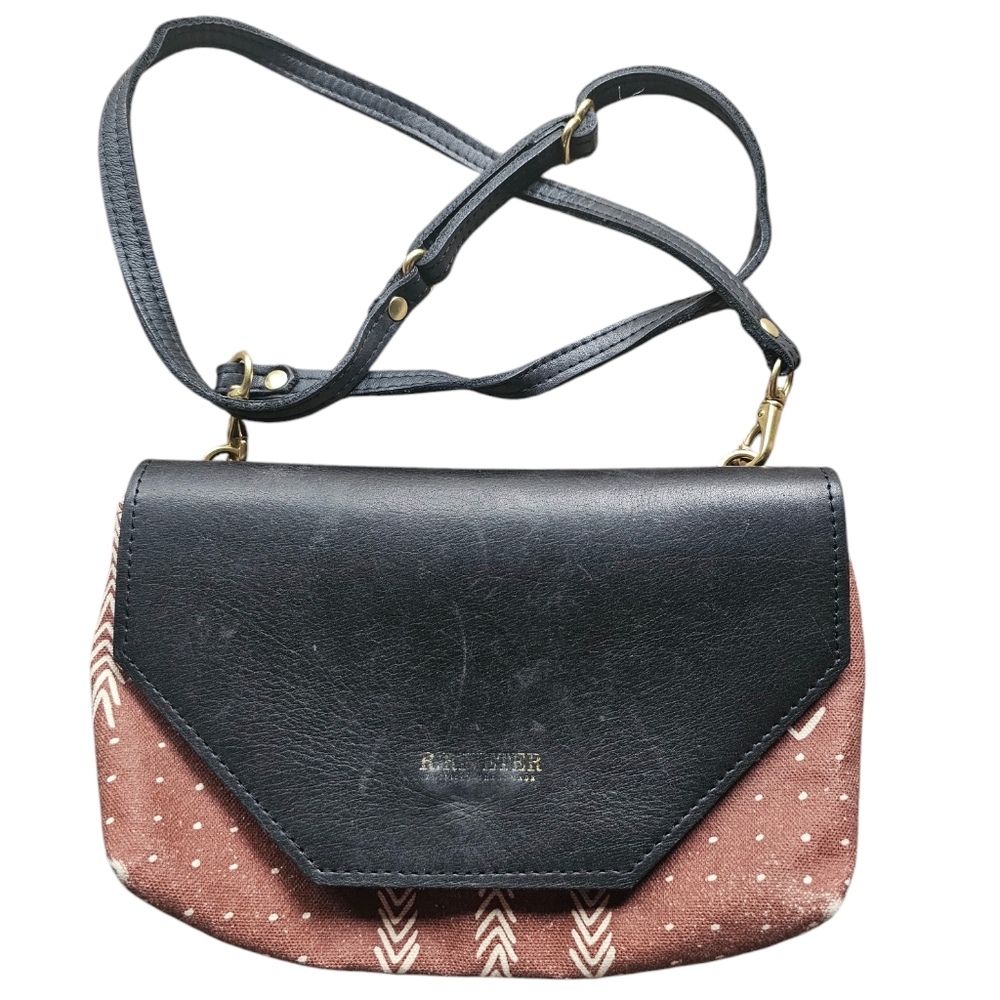 R.Riveter american handmade black leather and brown and ethnic crossbody bag